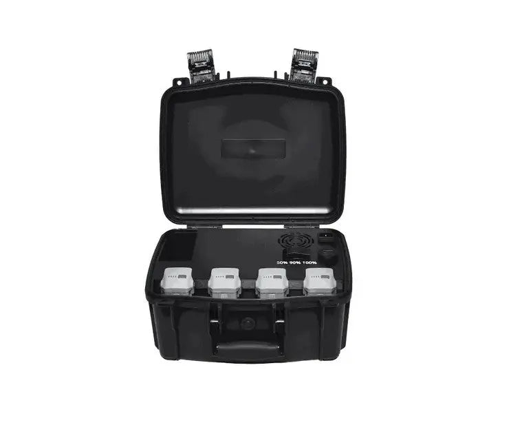 Colorado Drone Chargers PRCS rapid field charger powering DJI Matrice 4 series batteries during outdoor drone operations.