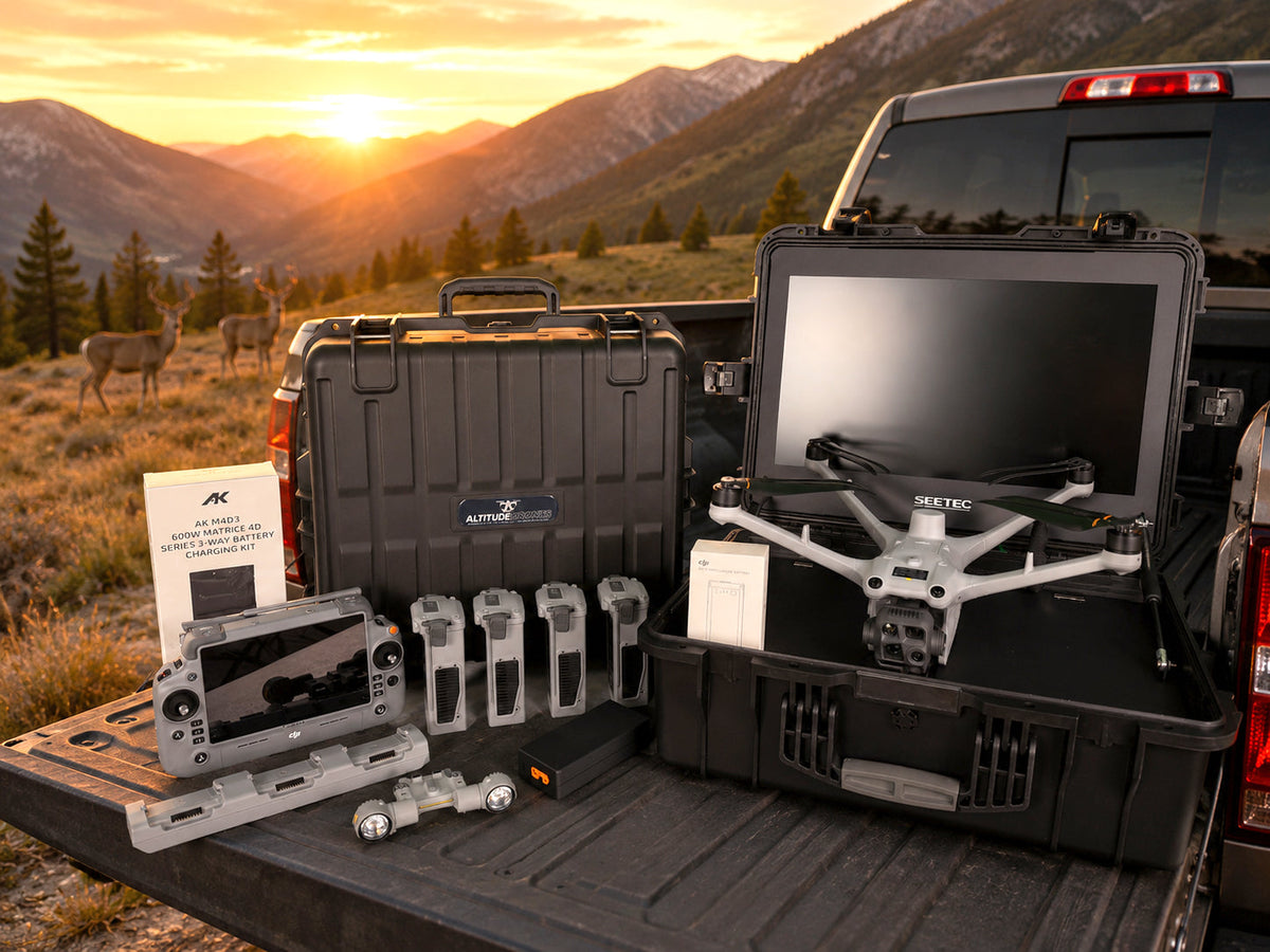 DJI Matrice 4TD thermal deer recovery drone mobile ops bundle with Seetec WPC 215 21.5" monitor from Drone-Works showcased in the mountains
