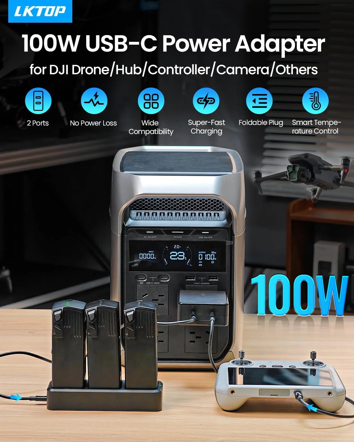 LKTOP 100W USB-C Fast Charging Adapter for DJI Drone Models